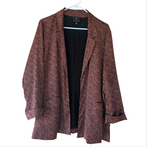 Bobeau Animal Leopard Print Open Front Cuffed Blazer Plus 2X Black Brown Cheetah - Picture 6 of 16